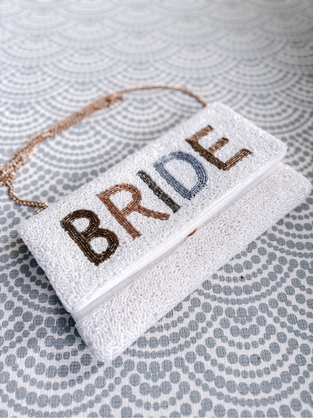 White Beaded 'BRIDE' Crossbody Clutch